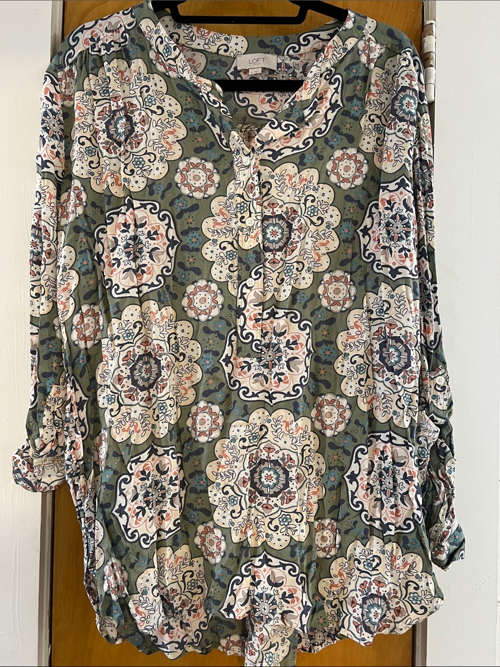 LOFT Olive Floral Medallion Henley Tunic